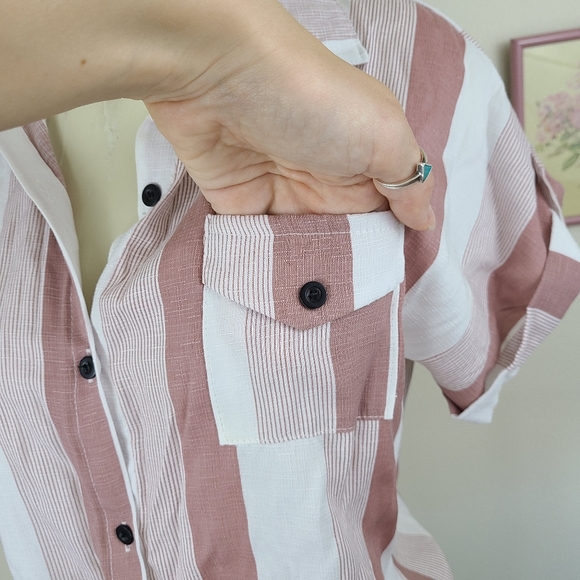 ASOS Tie Front Mauve Pink Button Picnic Shirt | M - Picture 3 of 13